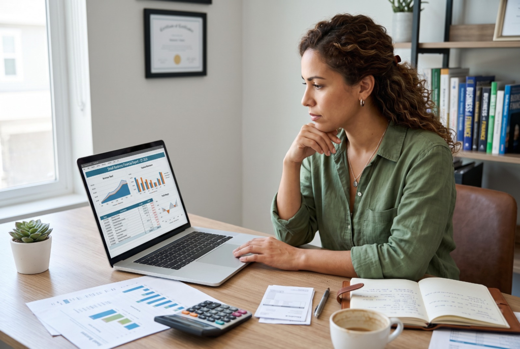 Accountant providing financial advice to a growing small business.